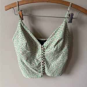 Forever 21 Green Floral Camisole Top with elegant covered buttons
